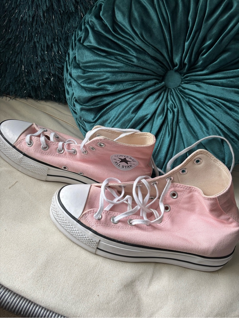 Converse High Top Sneakers in Light Pink Canvas - Picture 2 of 6